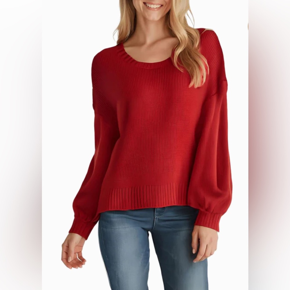 NWT NYDJ Relaxed Fit Balloon Sleeve Sweater in Color Lipstick Size XS‎